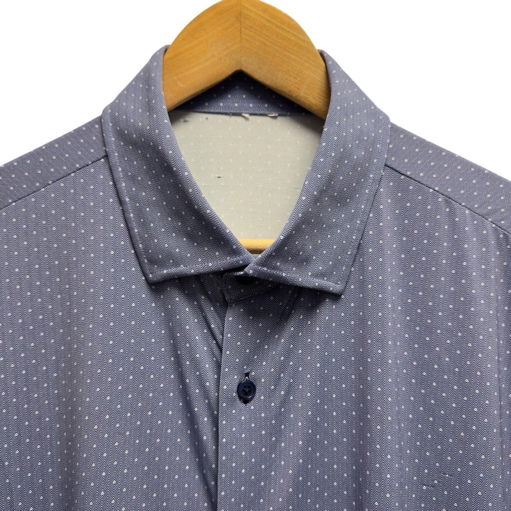 State & Liberty Mens XL Blue Herringbone Athletic Button Front Stretch S/S Shirt